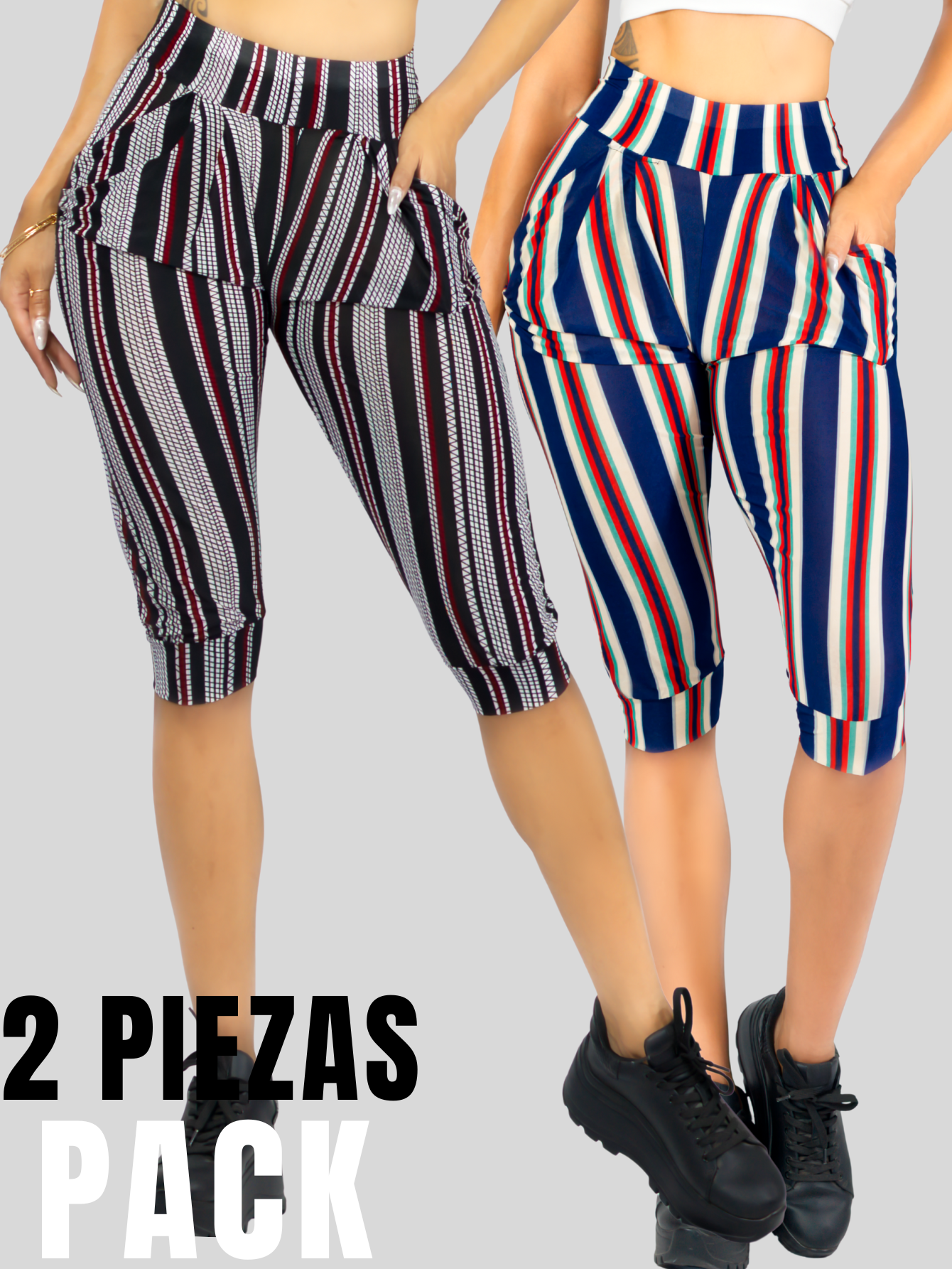 Foto 6 pulgar | Set De 2 Leggins Mujer Capris Bermuda Mallones Cap-011-px2 Dos Diseños Mayon Mallas