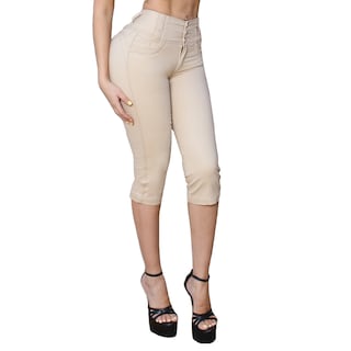 Foto 1 | Capri Mujer Tiro Alto Push Up Gabardina Stretch Beige