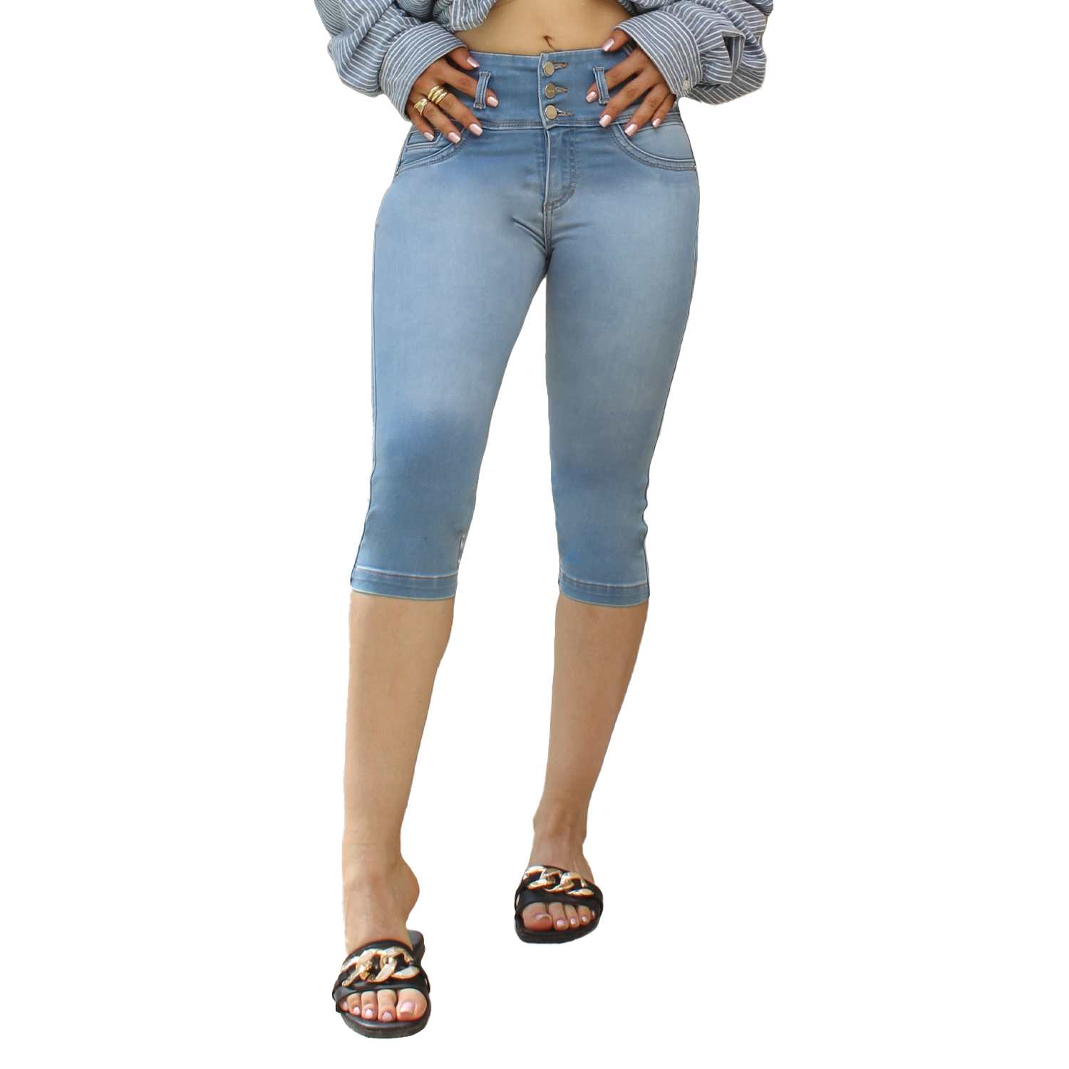Foto 2 pulgar | Capri Mujer Tiro Medio Stretch Azul Bajo