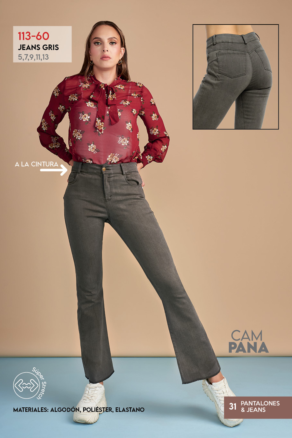 Foto 4 pulgar | Jeans Devendi color Gris Campana Stretch