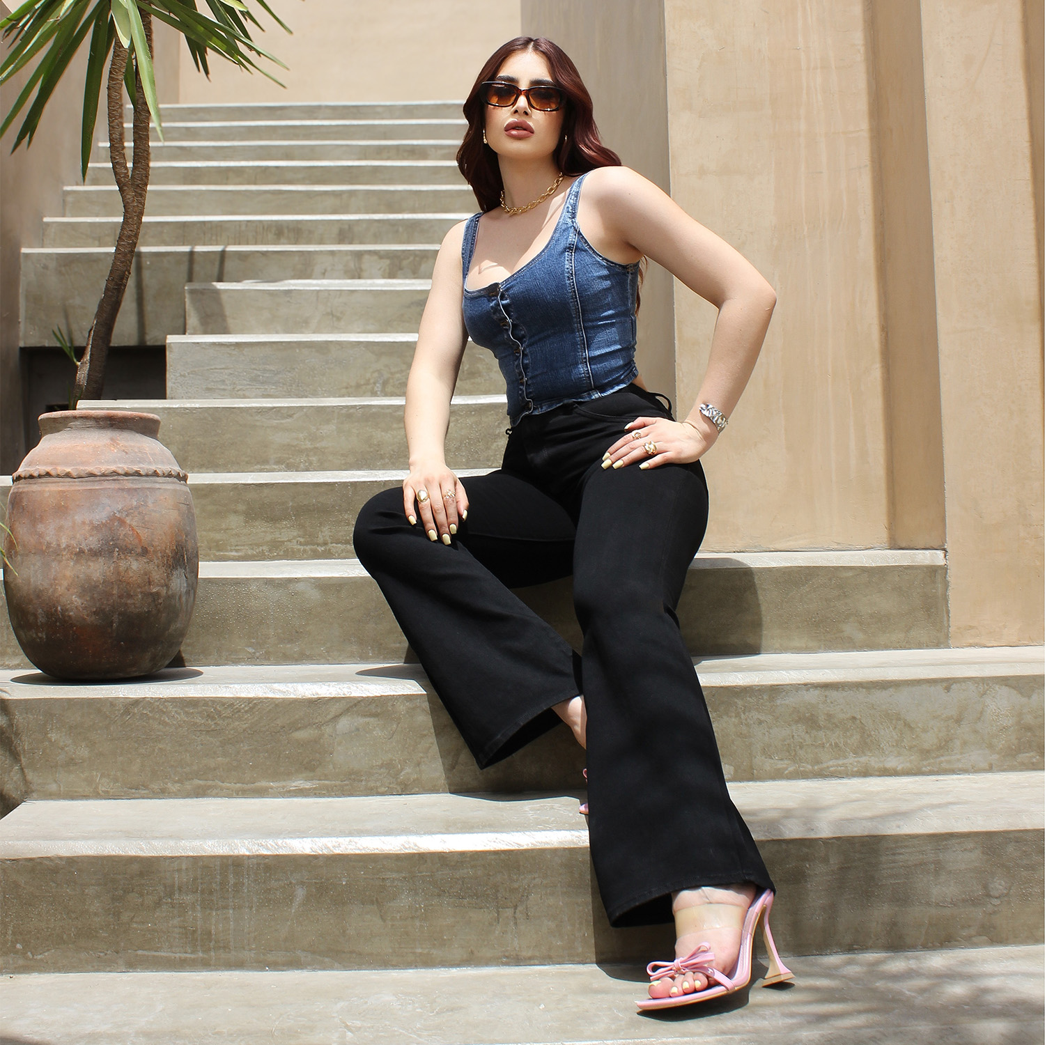Foto 3 | Jeans Mujer Boot Cut Gabardina Stretch Tiro Medio Negro