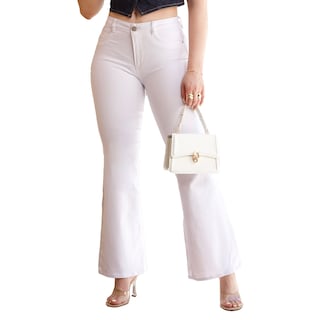 Foto 1 | Jeans Mujer Boot Cut Gabardina Stretch Tiro Medio Blanco