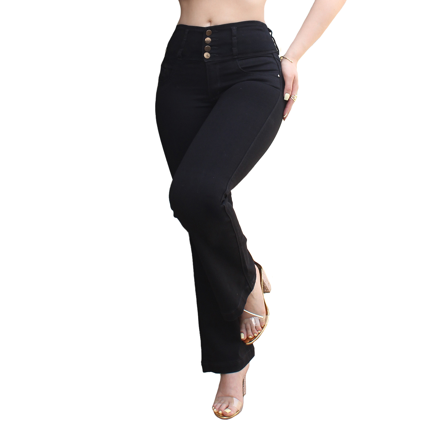 Foto 2 pulgar | Jeans Mujer Boot Cut Tiro Alto Negro Stretch