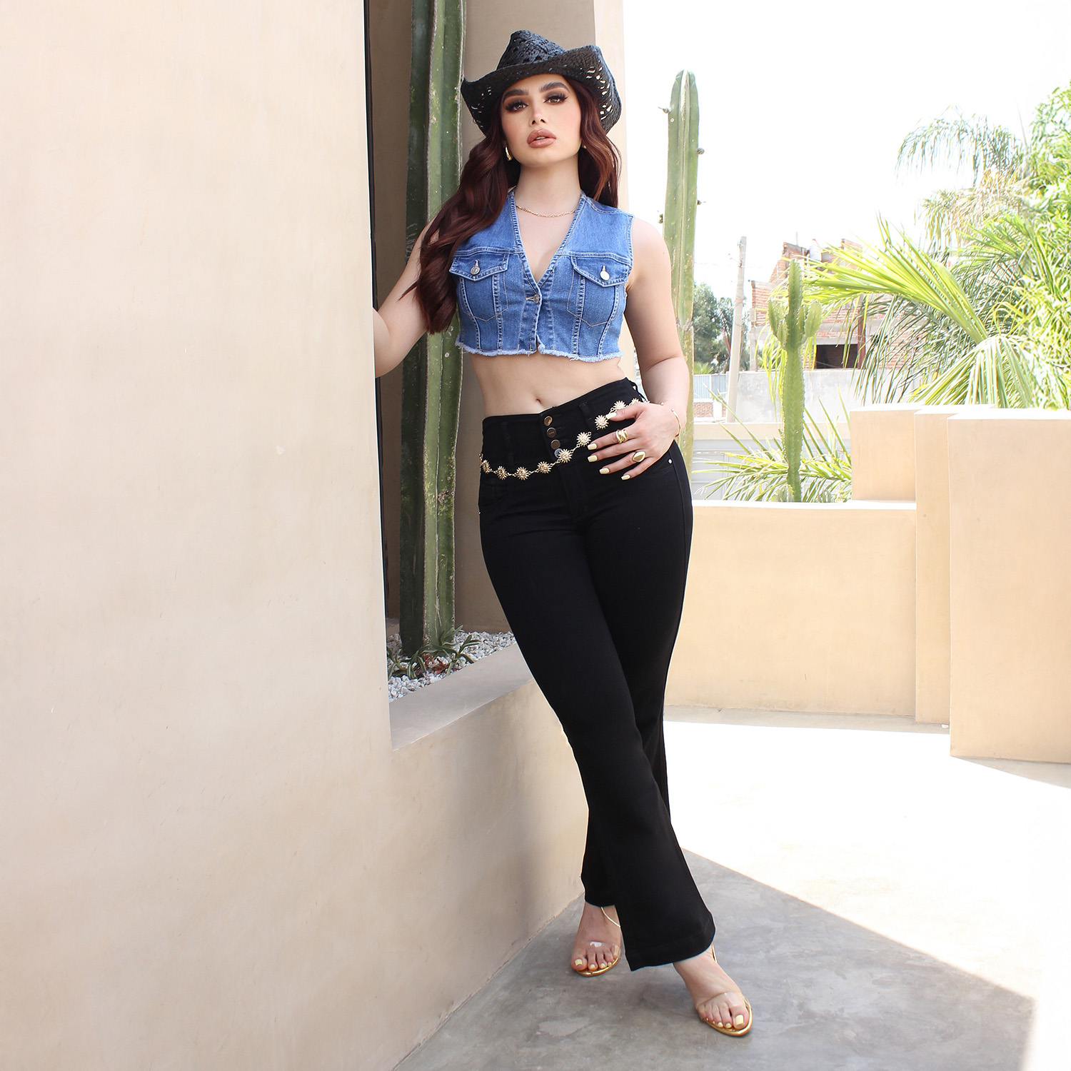 Foto 2 | Jeans Mujer Boot Cut Tiro Alto Negro Stretch