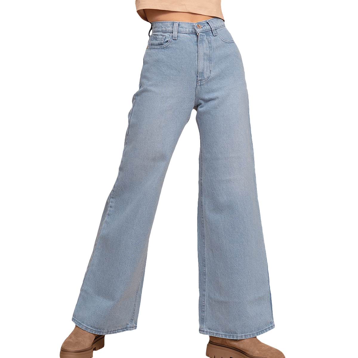 Jeans de Mezclilla Wide Leg MCHK 6008 Blue Light Tiro Alto para Mujer