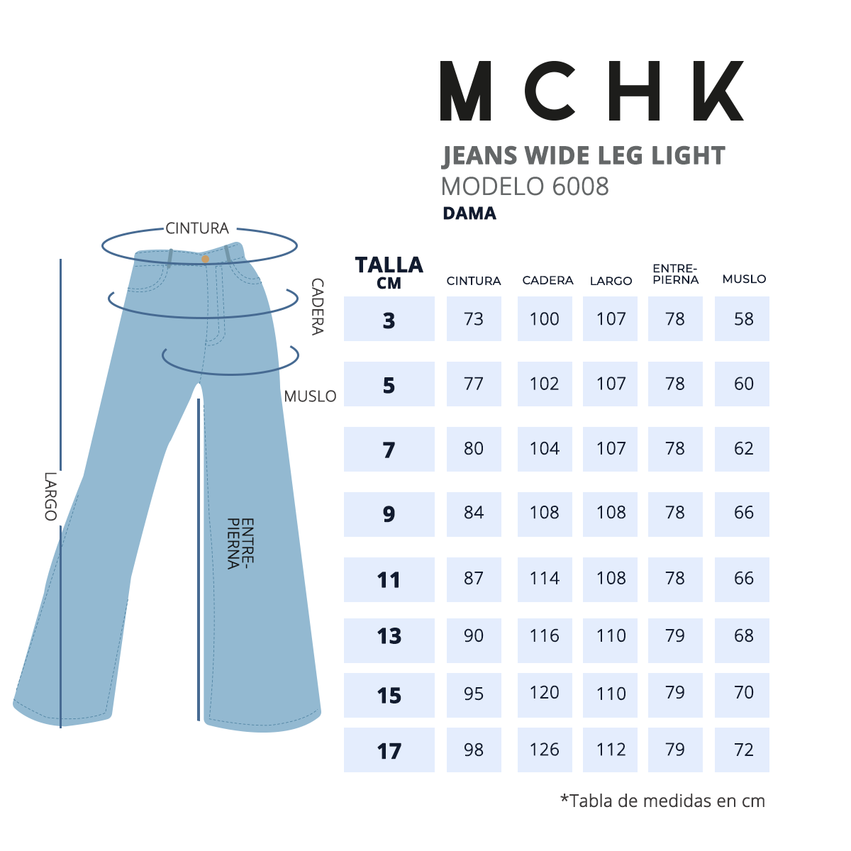 Foto 7 pulgar | Jeans de Mezclilla Wide Leg MCHK 6008 Blue Light Tiro Alto para Mujer