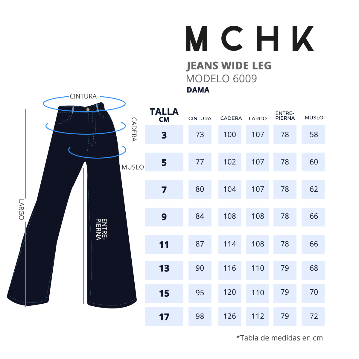 Foto 6 | Jeans de Mezclilla Wide Leg MCHK 6009 color Azul Oscuro Tiro Alto para Mujer