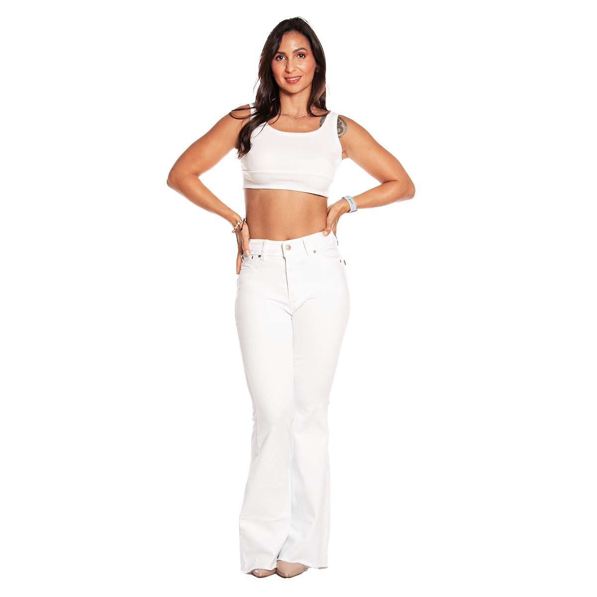 Foto 2 pulgar | Pantalón Pineda Jeans Acampanado Tiro Alto color Blanco para Mujer