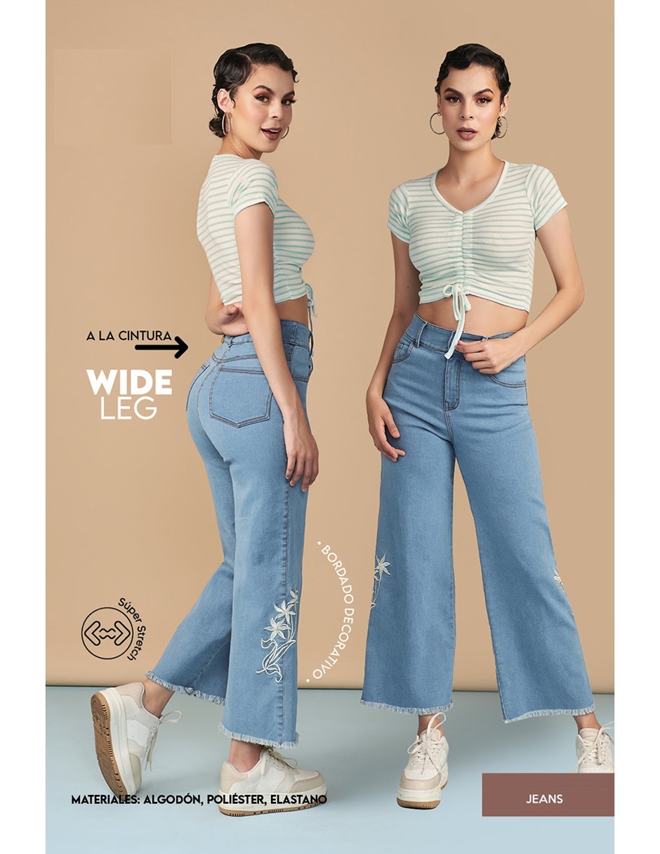 Foto 3 pulgar | Jeans Devendi Azul Flare Bordados para Mujer