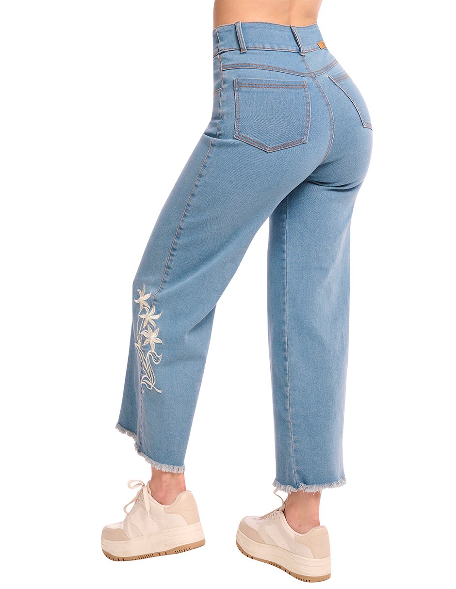 Foto 4 pulgar | Jeans Devendi Azul Flare Bordados para Mujer