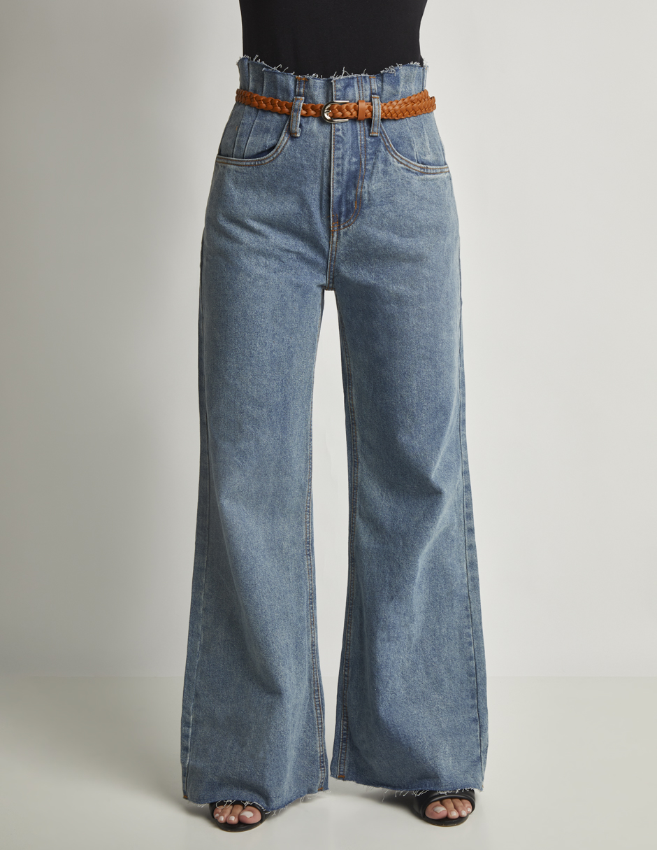 Foto 1 | Jeans Devendi Color Azul Wide Leg Cinturón