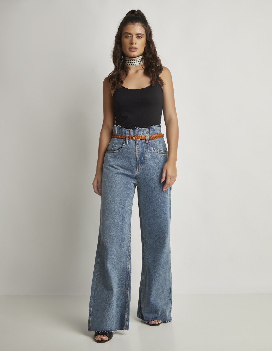 Foto 2 | Jeans Devendi Color Azul Wide Leg Cinturón
