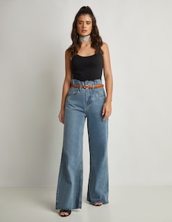 Foto 2 | Jeans Devendi Color Azul Wide Leg Cinturón