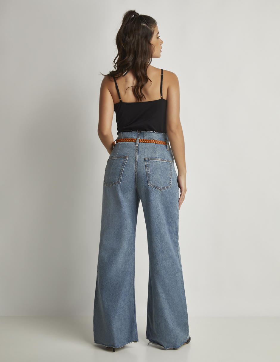 Foto 4 pulgar | Jeans Devendi Color Azul Wide Leg Cinturón