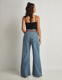 Foto 3 | Jeans Devendi Color Azul Wide Leg Cinturón