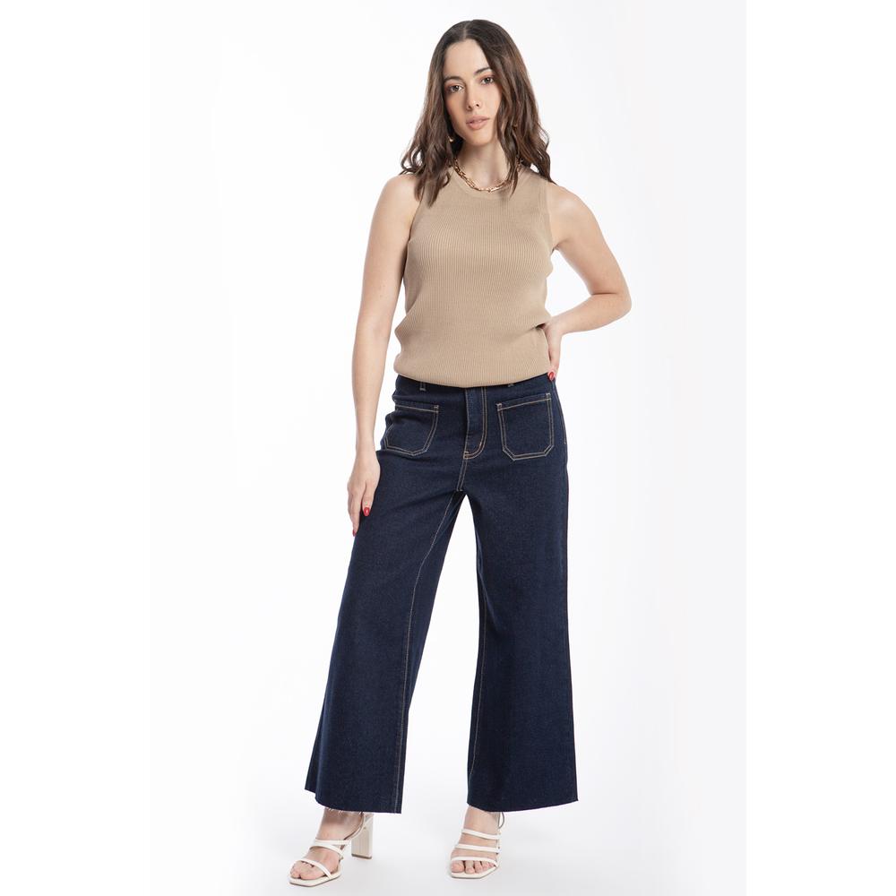 Jeans Culotte Con Bolsillos Frontales Juvenil, 6859 (mezclilla Tono Oscuro) Azul Oscuro