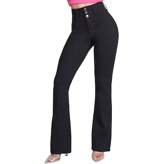 Foto 1 | Jeans Campana Mujer Push Up Cintura Alta Flare Seven Jeans 6040ngro