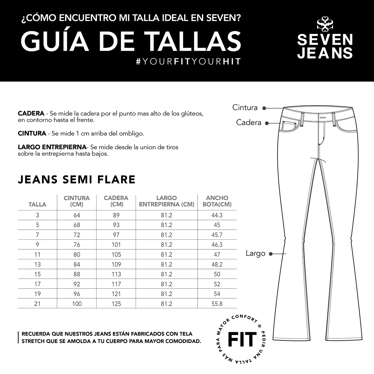 Foto 6 pulgar | Jeans Campana Mujer Push Up Cintura Alta Flare Seven Jeans 6040ngro