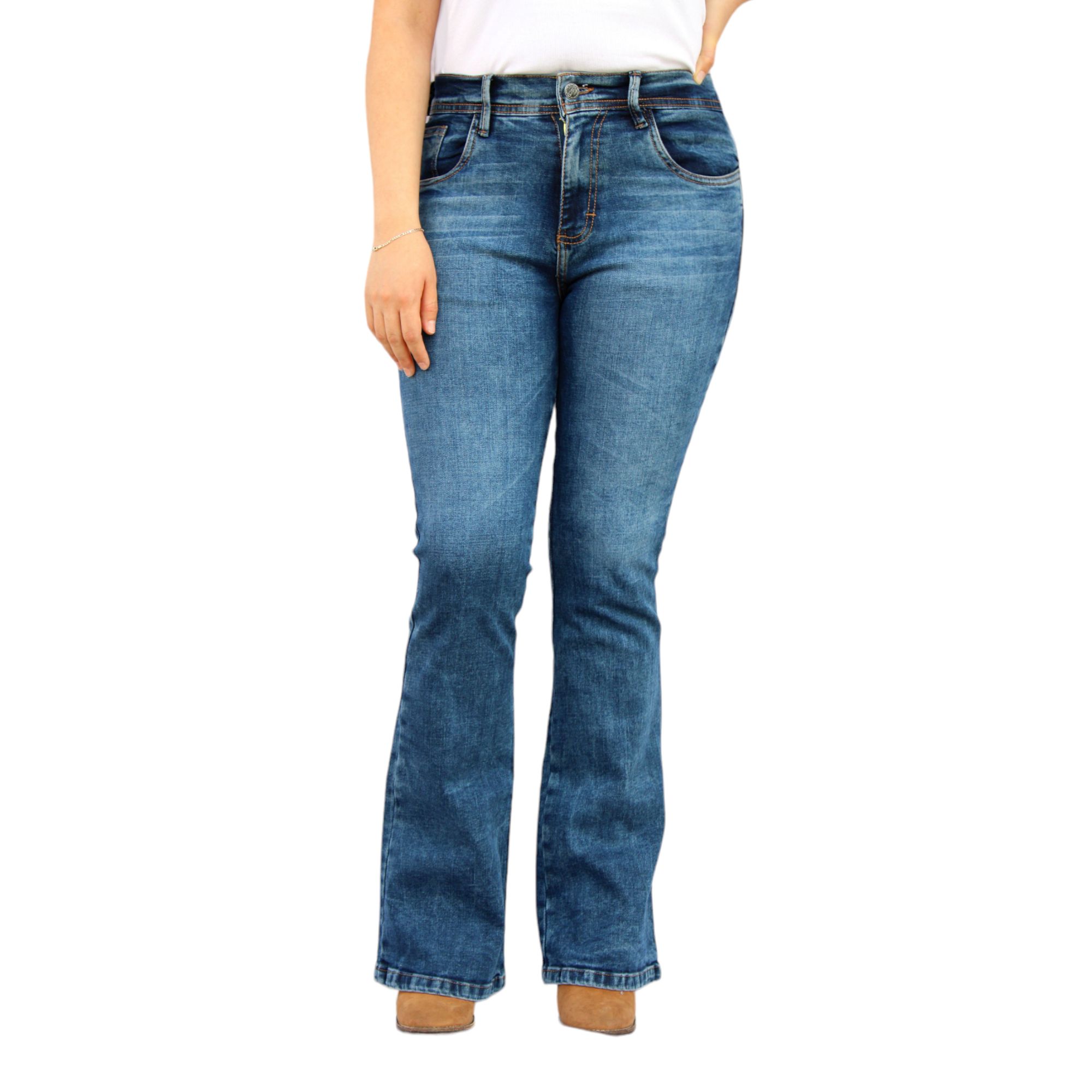 Pantalón Acampanado De Mezclilla Stretch Petroleo John Silver