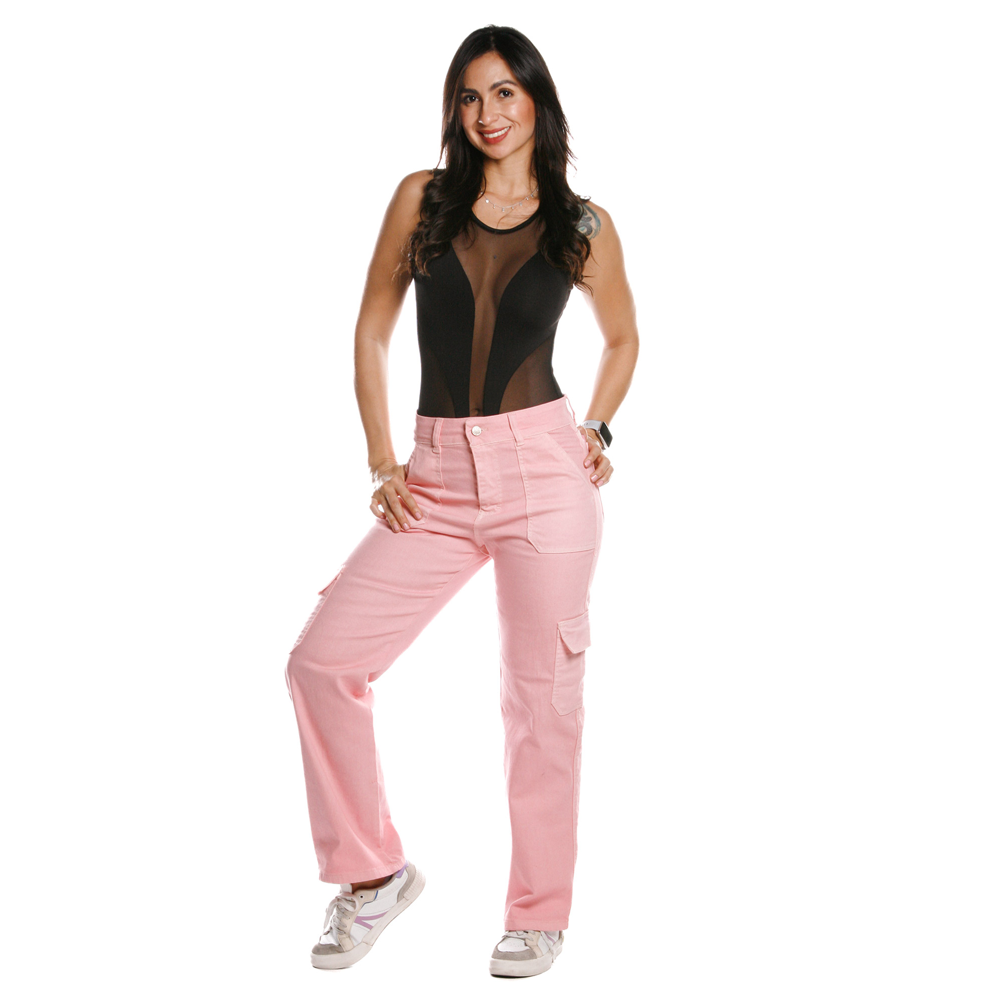 Pantalón de Mezclilla Pineda Jeans Mom Cargo Rosa