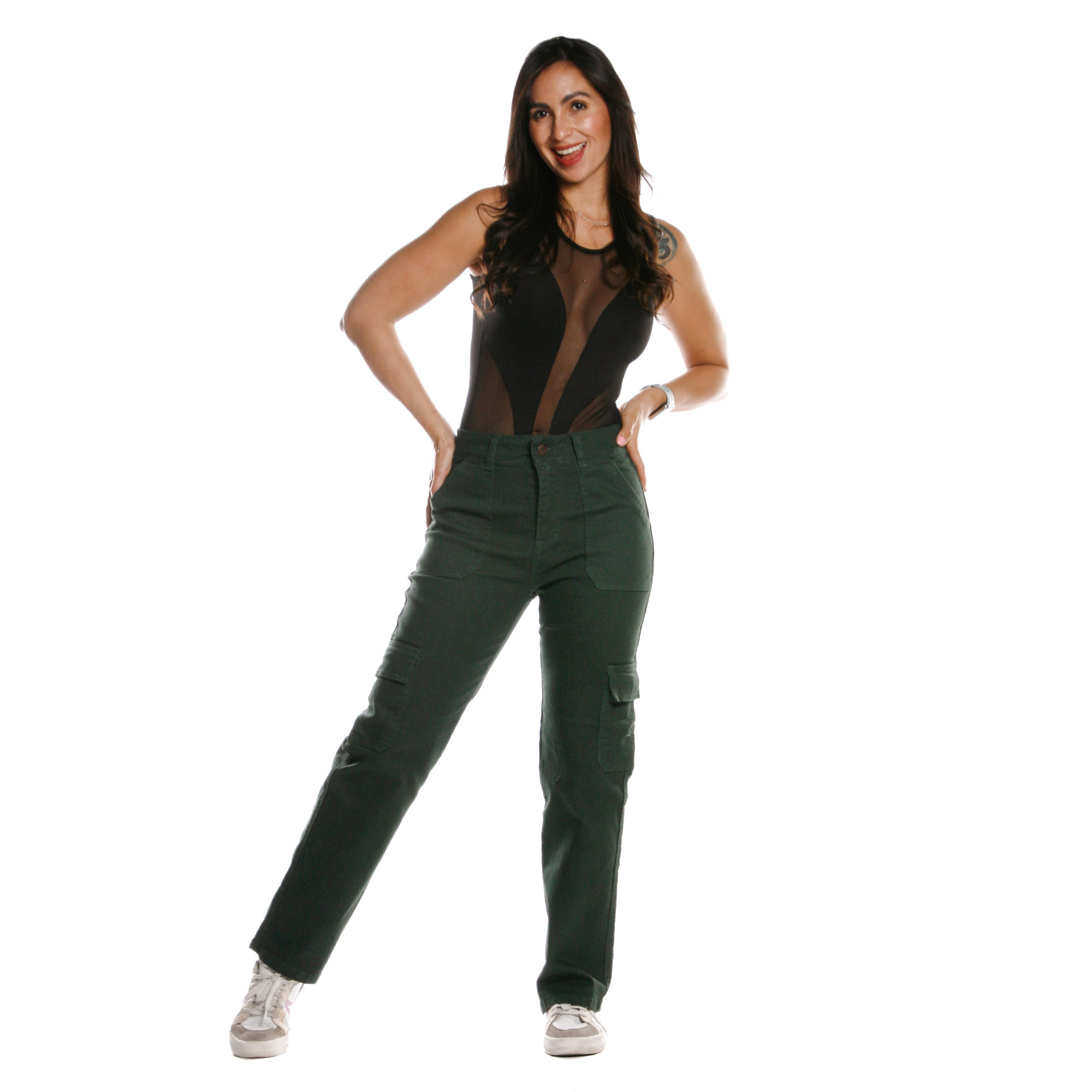 Foto 5 | Pantalón de Mezclilla Mom Tiro Alto Cargo Pineda Jeans color Verde Olivo