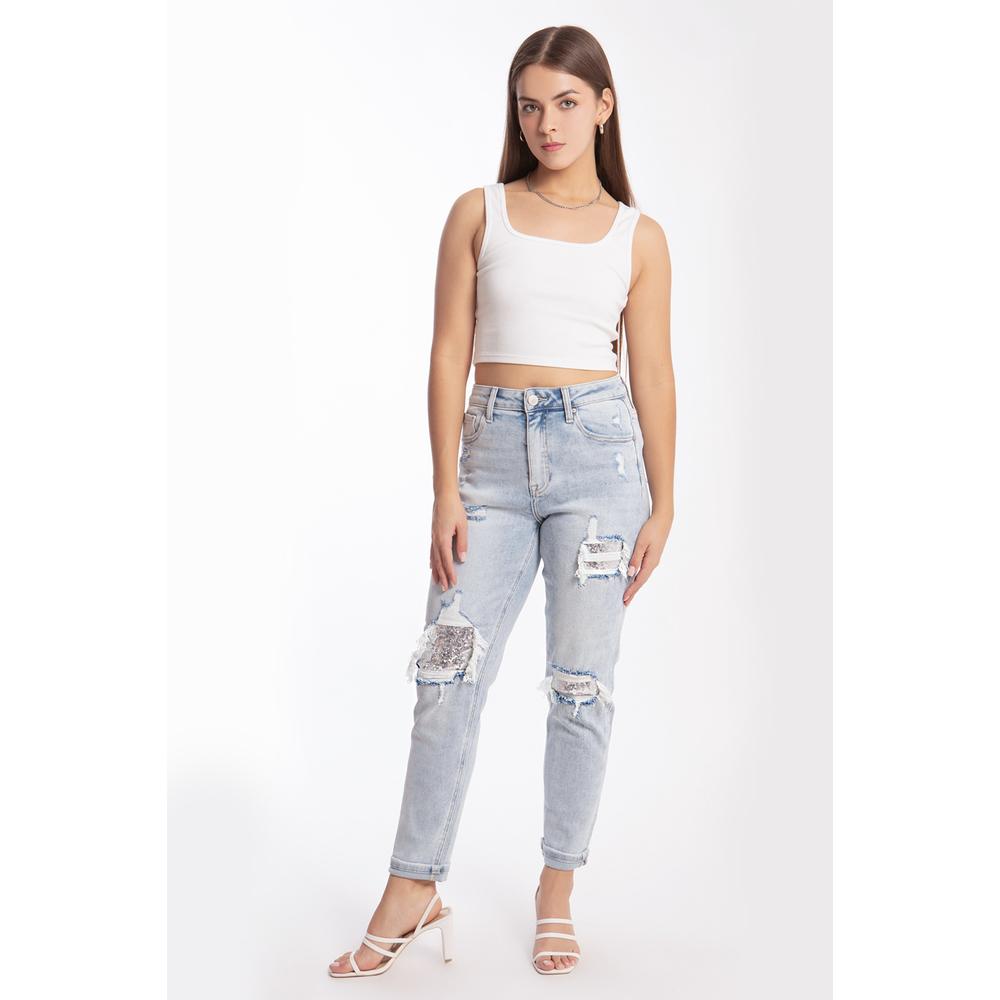 Mom Jeans con Lentejuela /juvenil 6635 Azul