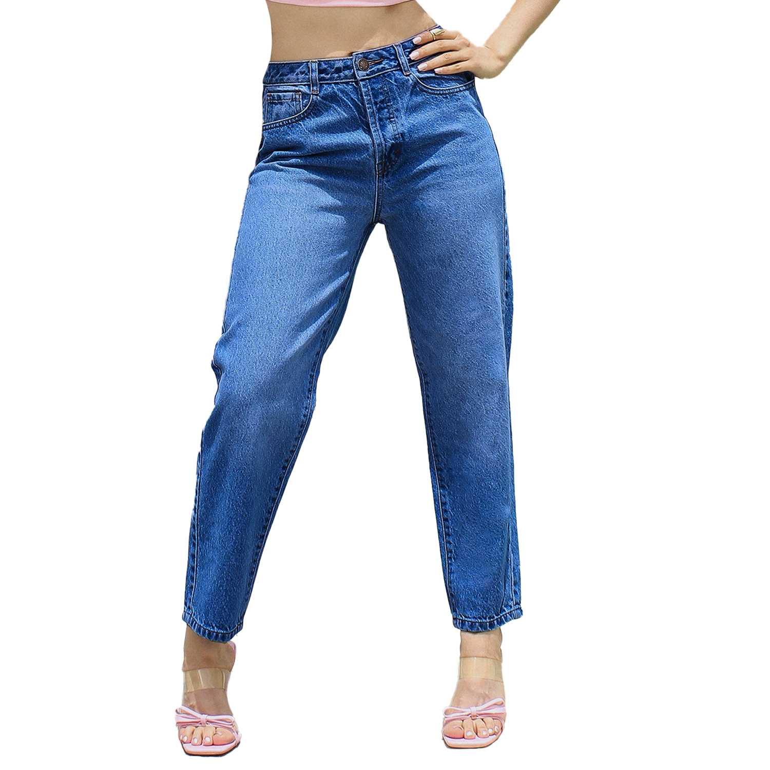 Foto 2 pulgar | Jeans Mujer Tiro Alto Corte Mom Mezclilla 100% Algodón