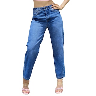 Foto 1 | Jeans Mujer Tiro Alto Corte Mom Mezclilla 100% Algodón
