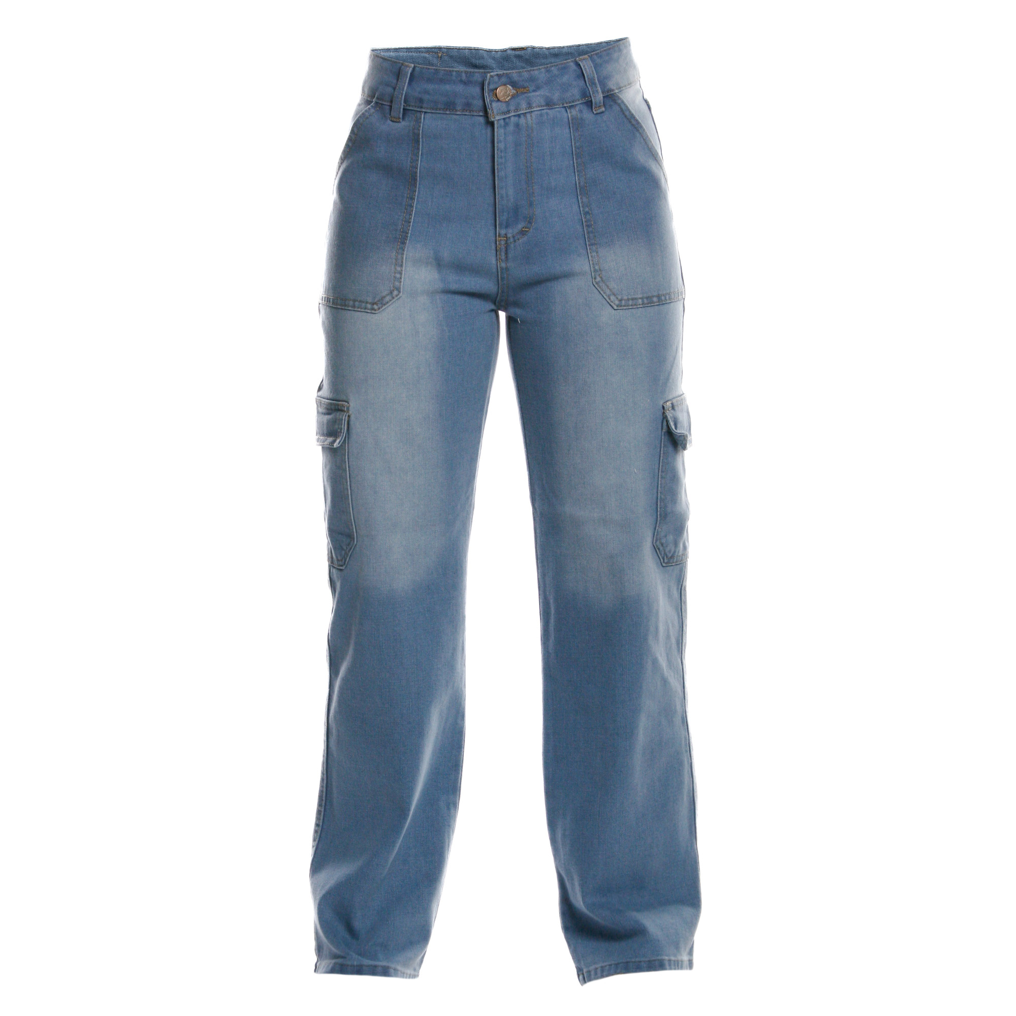 Foto 2 pulgar | Pantalón Mom Cargo De Mezclilla Para Mujer Corte Recto Tiro Alto Estilo Casual Azul Bleanch Pineda Jeans