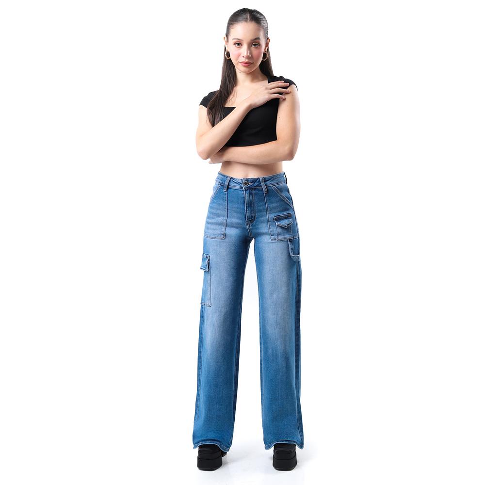 Foto 2 pulgar | Jeans Wide Leg Cargo /juvenil  3952 (azul Medio) Azul
