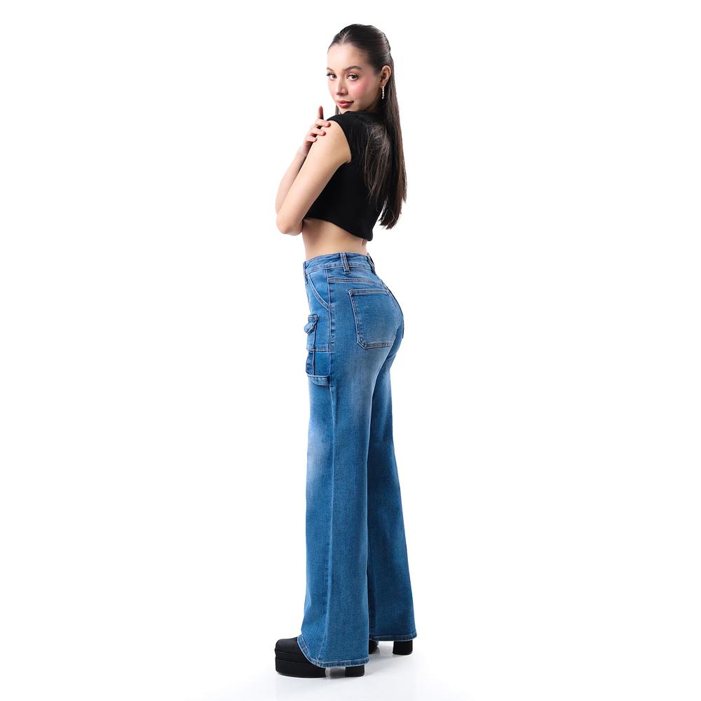 Foto 3 pulgar | Jeans Wide Leg Cargo /juvenil  3952 (azul Medio) Azul