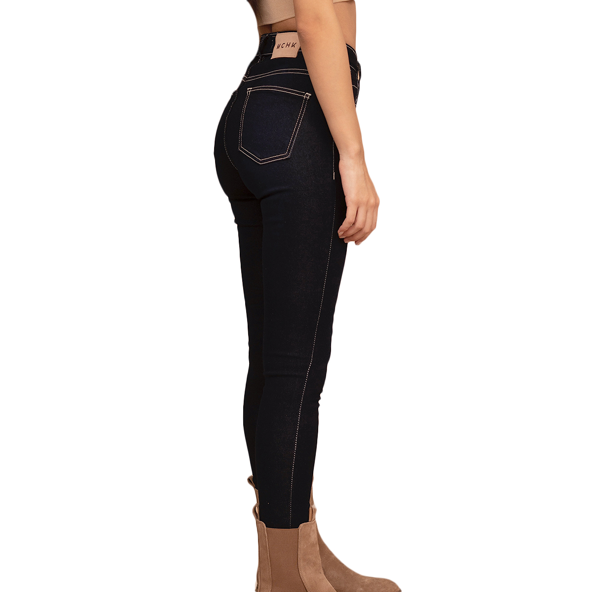 Foto 2 | Jeans de Mezclilla Skinny MCHK 6003 color Azul Oscuro Tiro Alto Costura Bi Tono para Mujer