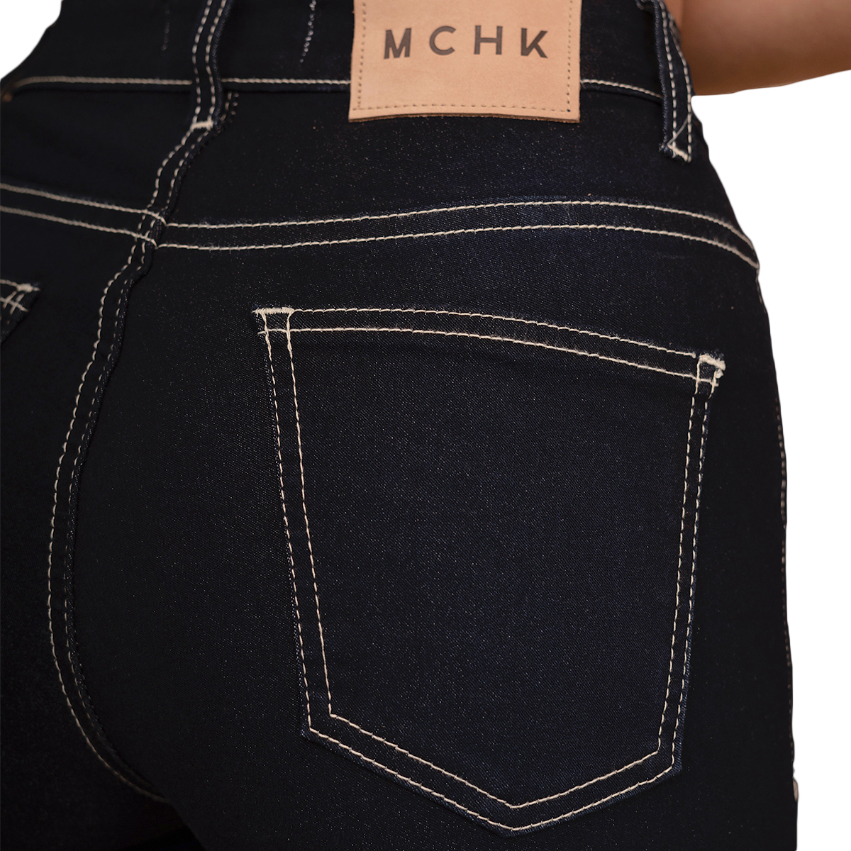 Foto 6 pulgar | Jeans de Mezclilla Skinny MCHK 6003 color Azul Oscuro Tiro Alto Costura Bi Tono para Mujer