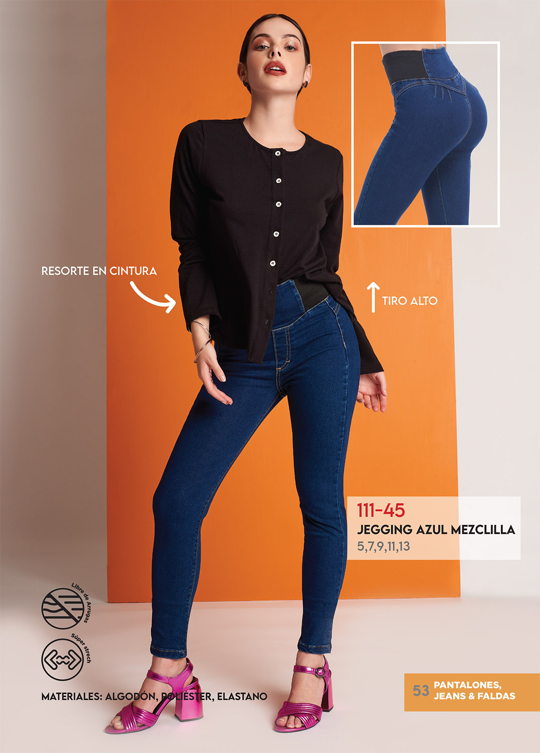 Foto 4 pulgar | Jeans Devendi Color Azul Skinny Con Elástico En Cintura