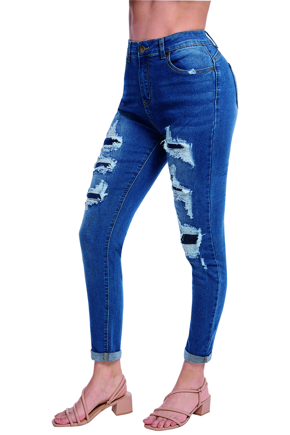 Foto 2 pulgar | Jeans Skinny Devendi 113-58 Azul Mezclilla con Rupturas