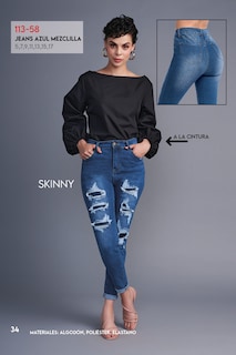 Foto 3 | Jeans Skinny Devendi 113-58 Azul Mezclilla con Rupturas