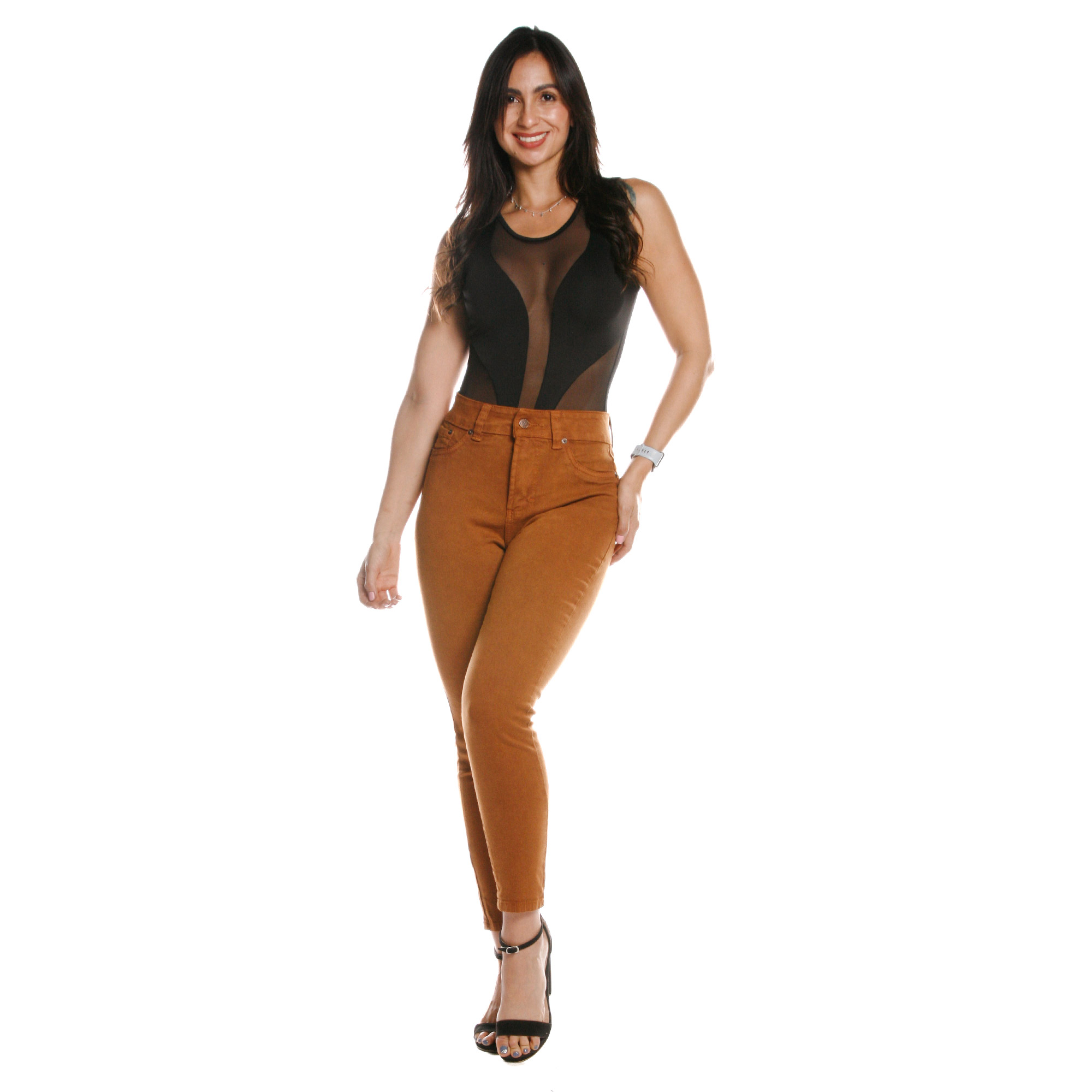 Pantalón de Mezclilla Skinny Tiro Alto Pineda Jeans Camel