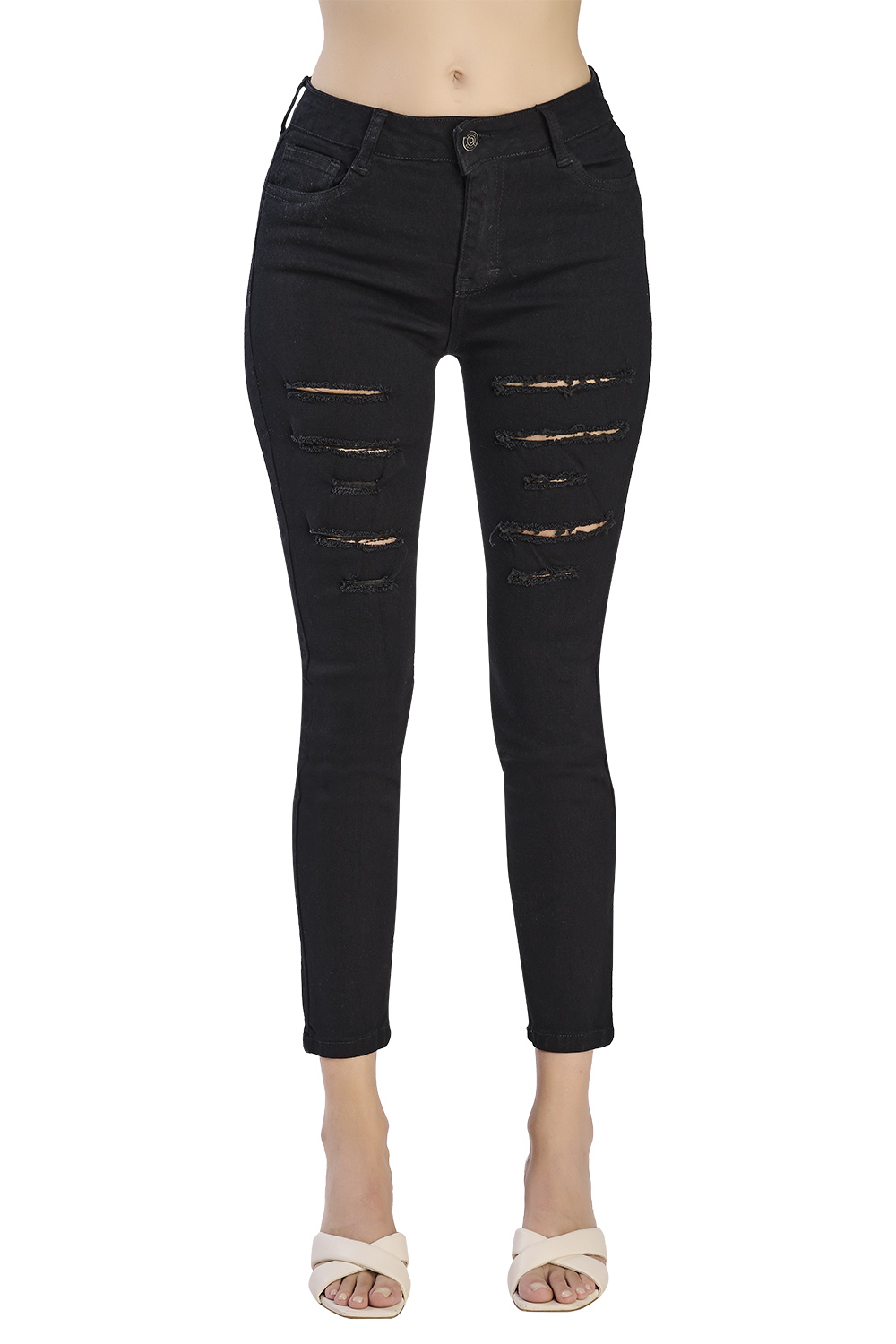 Foto 2 pulgar | Jeans Skinny Devendi Negros Rupturas