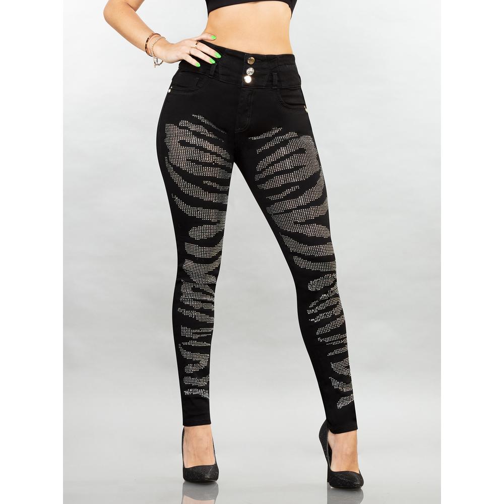 Foto 3 pulgar | Jeans Colombiano Mezclilla Stretch Mujer Brillos Skinny Corto Negro