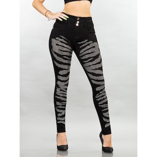 Foto 2 | Jeans Colombiano Mezclilla Stretch Mujer Brillos Skinny Corto Negro
