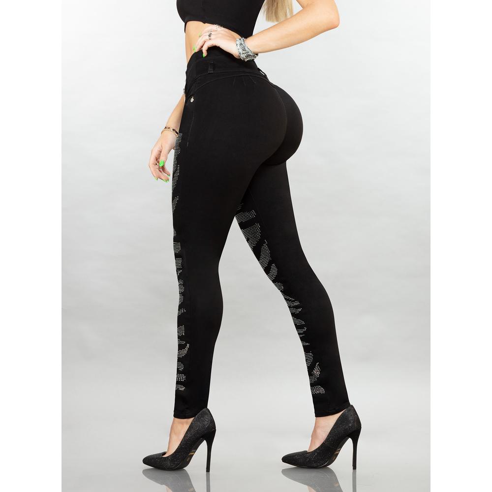 Foto 5 pulgar | Jeans Colombiano Mezclilla Stretch Mujer Brillos Skinny Corto Negro