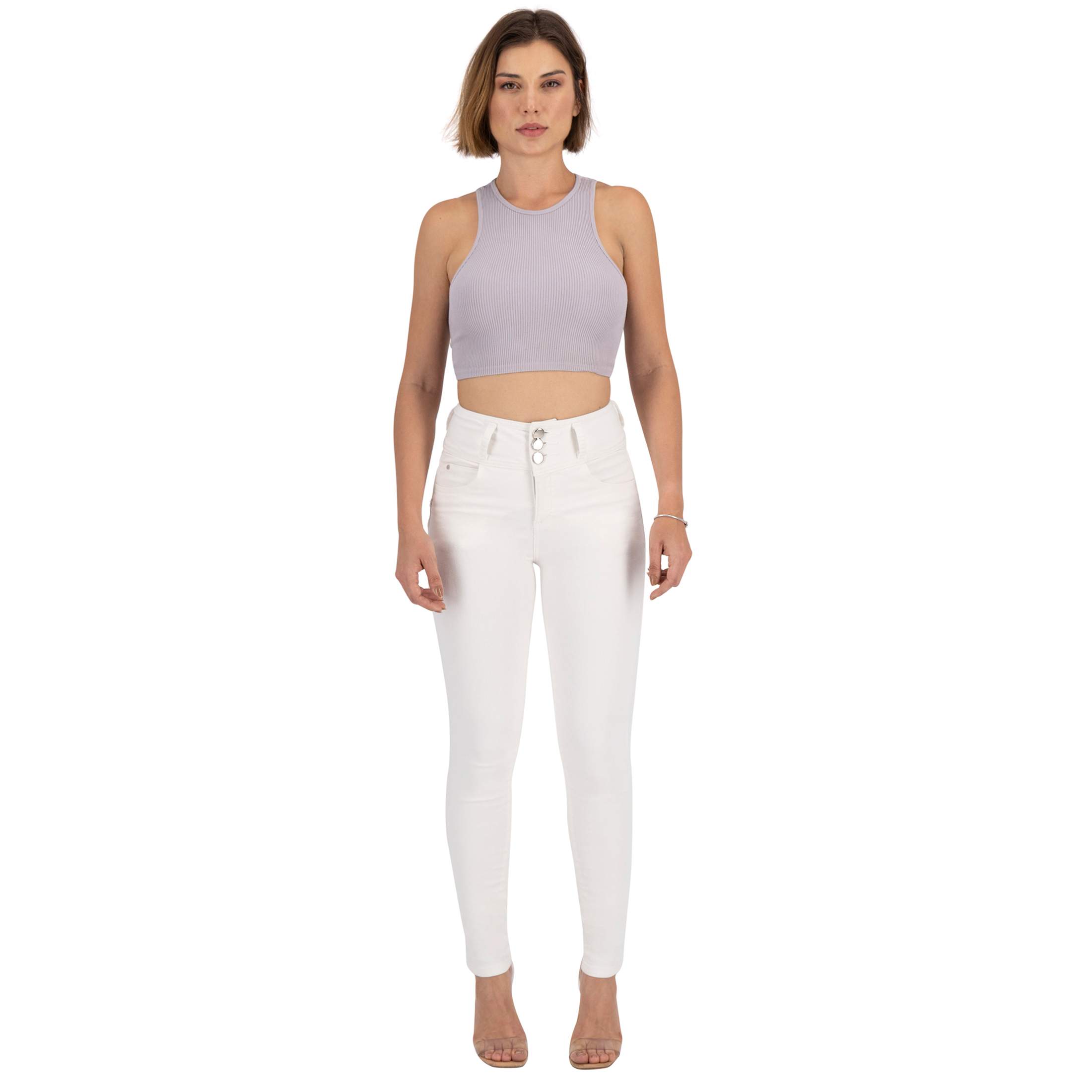 Jeans Skinny Britos Blancos Tiro Alto para Mujer