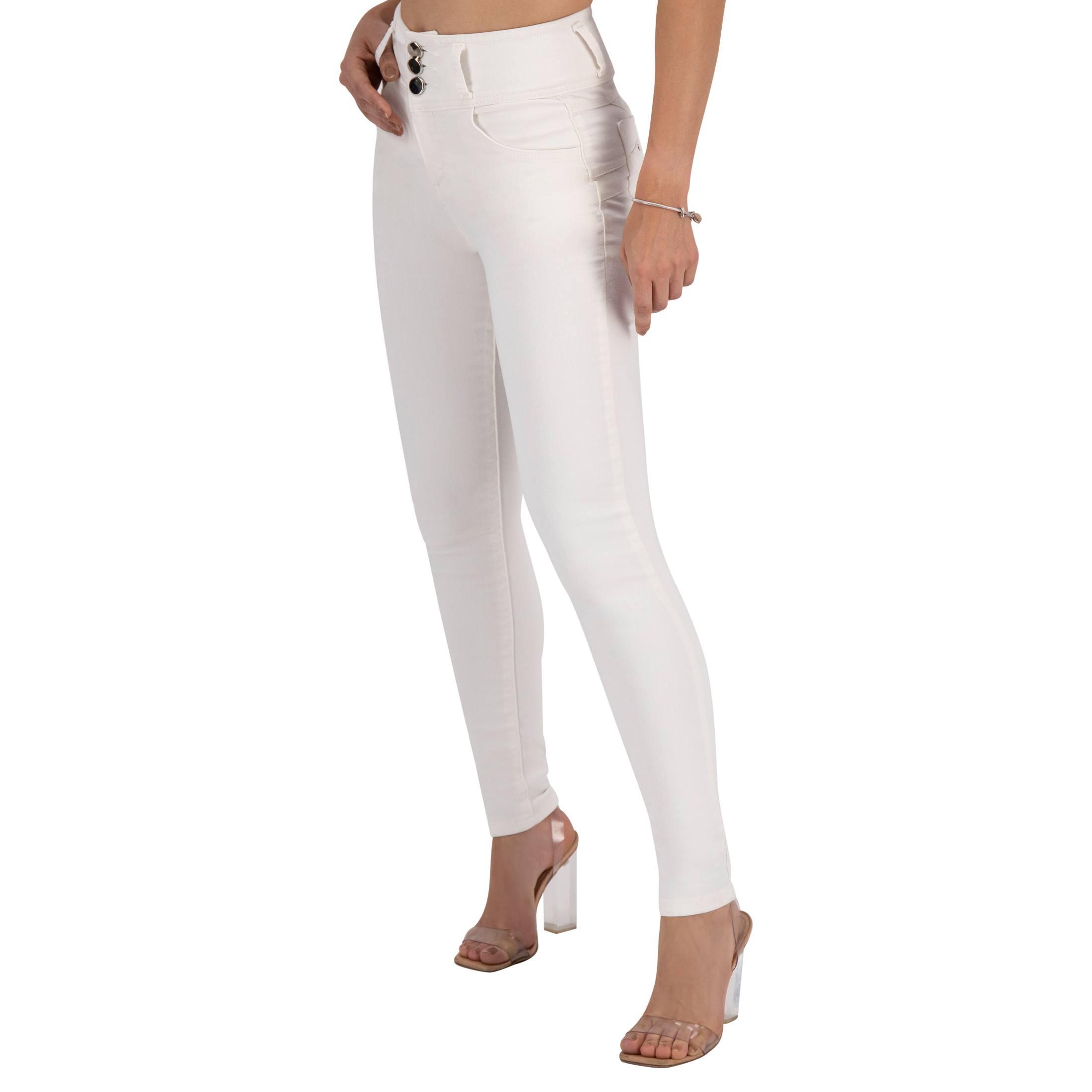 Foto 4 pulgar | Jeans Skinny Britos Blancos Tiro Alto para Mujer