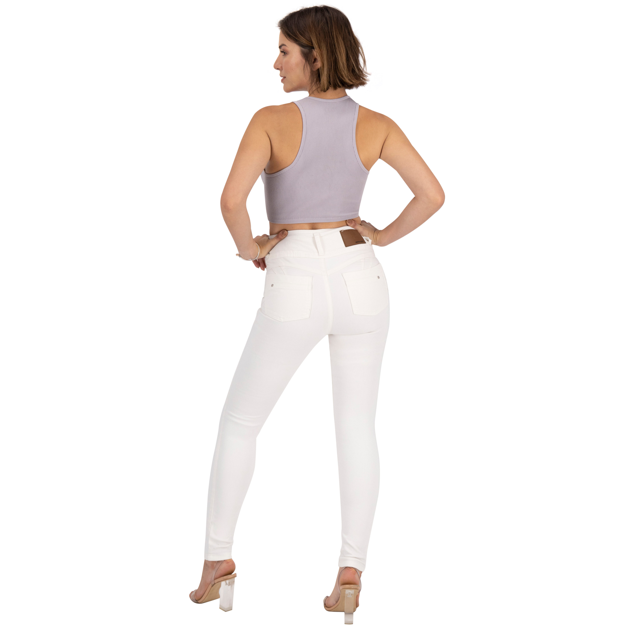 Foto 5 pulgar | Jeans Skinny Britos Blancos Tiro Alto para Mujer