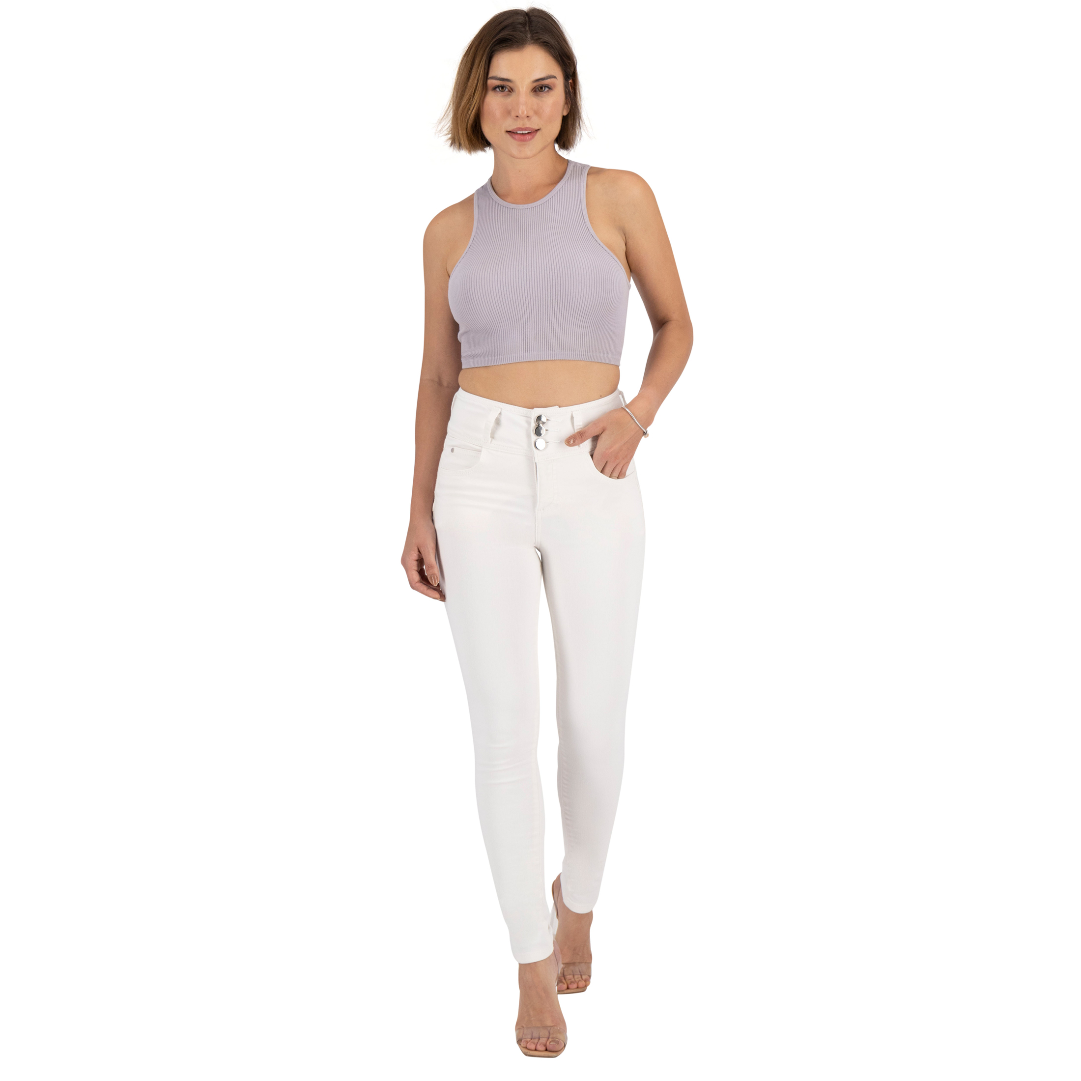 Foto 5 | Jeans Skinny Britos Blancos Tiro Alto para Mujer