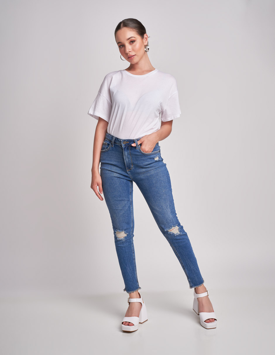 Jeans Devendi Color Azul Skinny Stretch Ruptura