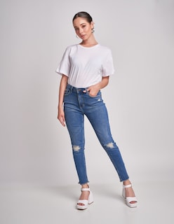 Foto 1 | Jeans Devendi Color Azul Skinny Stretch Ruptura