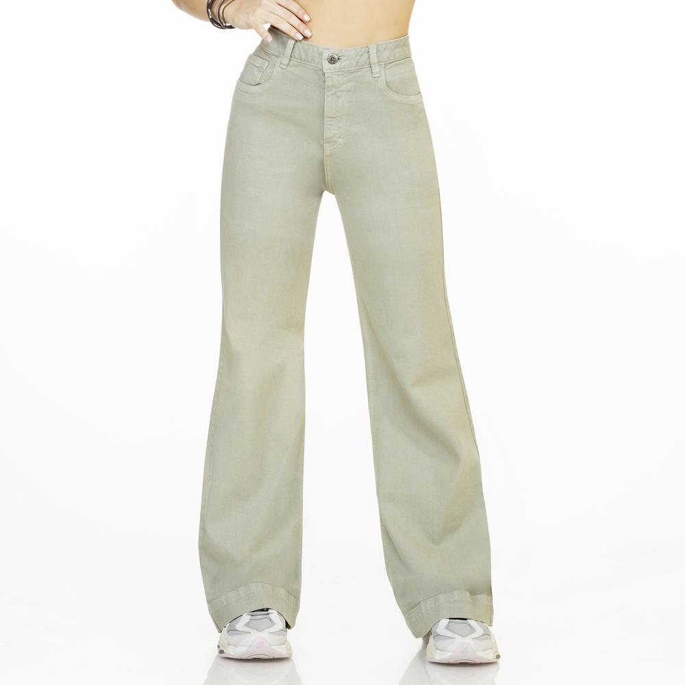 Foto 1 | Pantalón Dama Pierna Ancha Mezclilla Jeans Mujer Verde Claro
