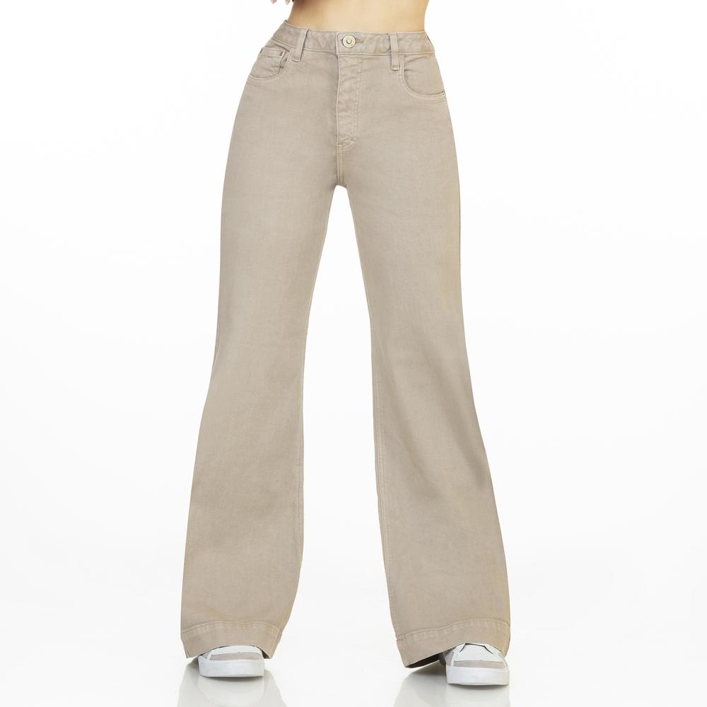 Pantalón Dama Pierna Ancha Mezclilla Jeans Mujer Cafe