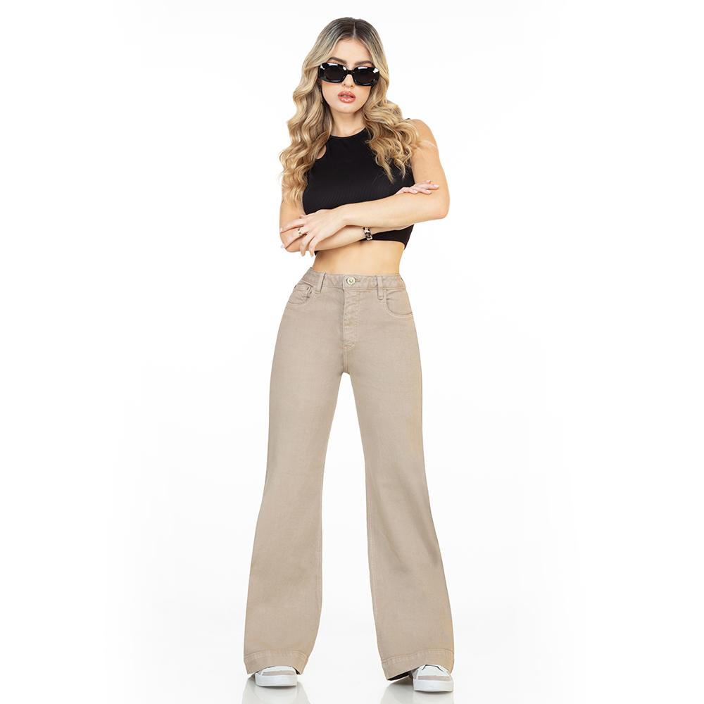 Foto 5 | Pantalón Dama Pierna Ancha Mezclilla Jeans Mujer Cafe